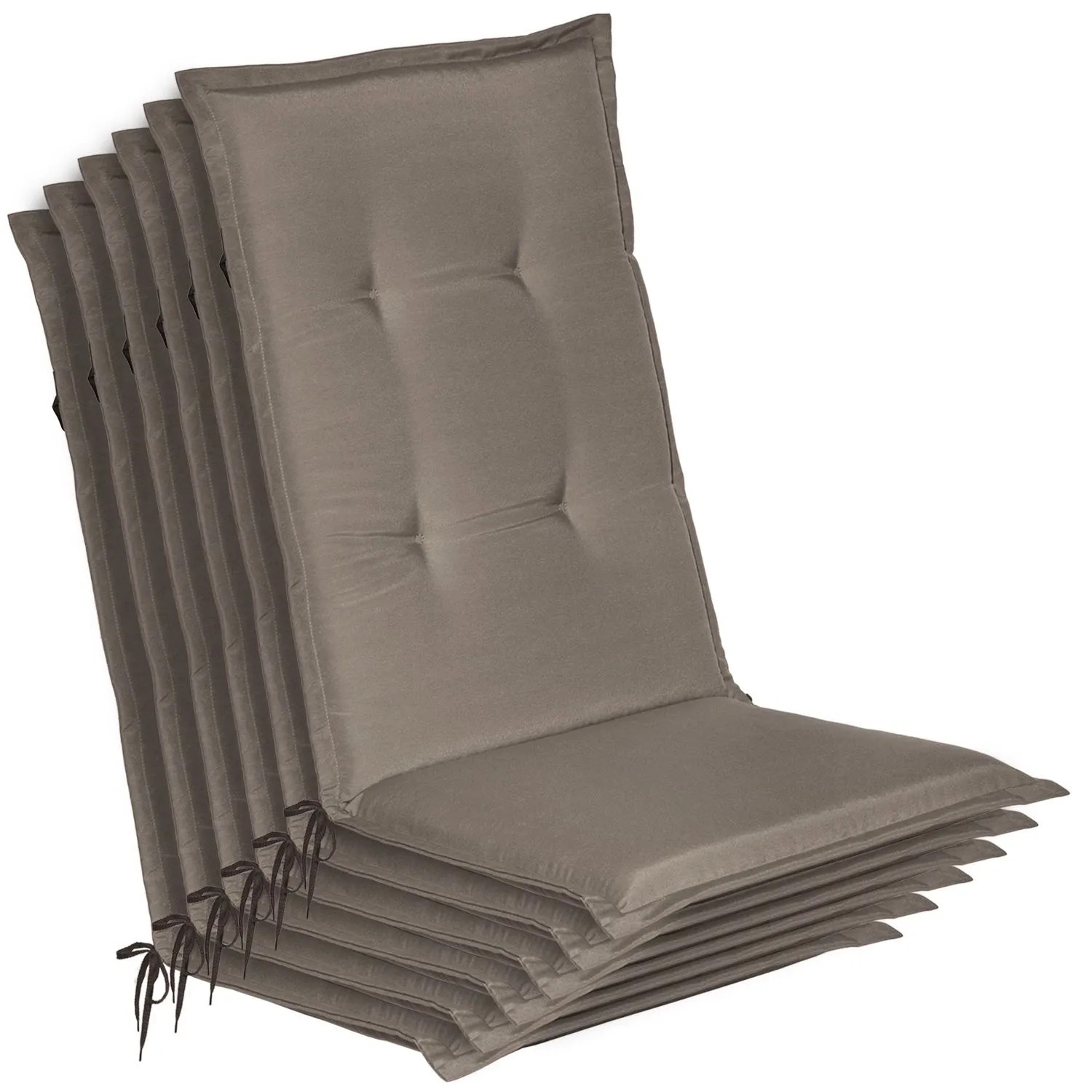 Beautissu 6er Set Gartenstuhlauflage Loft HL Taupe 120x50x6cm