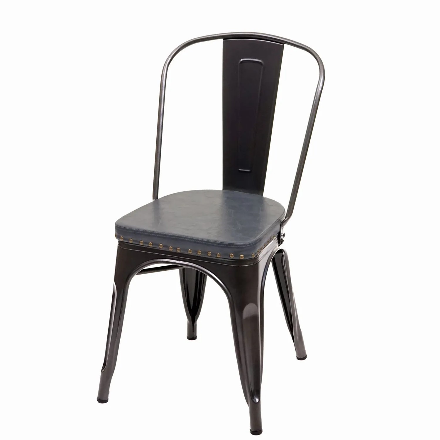 MCW Esszimmerstuhl H10e 4er Set, schwarz-grau, im Industrie-Design mit Stahlgestell und Zierknöpfen.