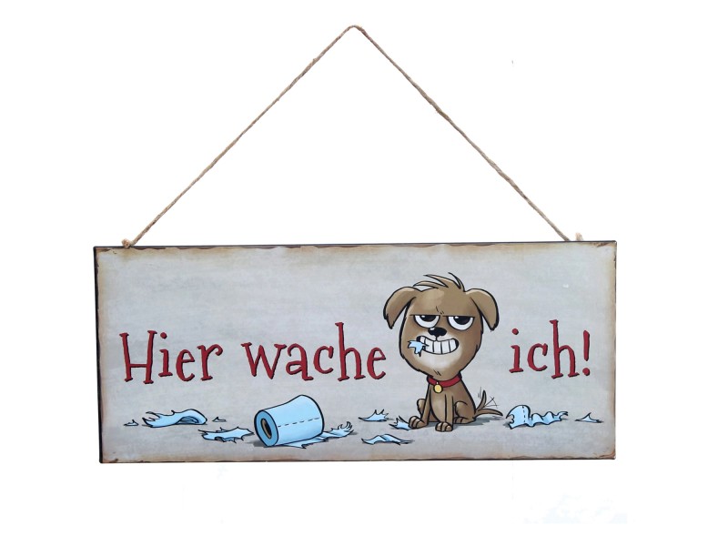 Warnschild 'Achtung Hund' Aus Holz - 13 X 4 Cm, Selbstklebend Mit 3M-Klebeband, Made In France