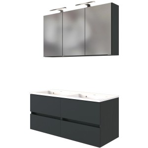 Held Möbel Waschtisch-Set Verona, 120 cm, matt Grau-Graphitgrau mit Spiegelschrank und Mineralgussbecken.
