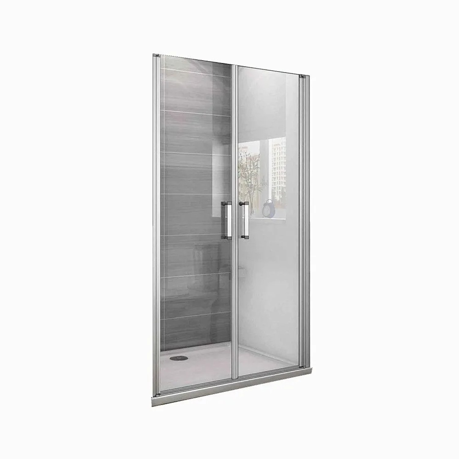 Duschparadies Duschtür 95 x 185cm Pendeltür Nischentür Schwingtür Doppeltür 5mm Sicherheitsglas Mattgrau