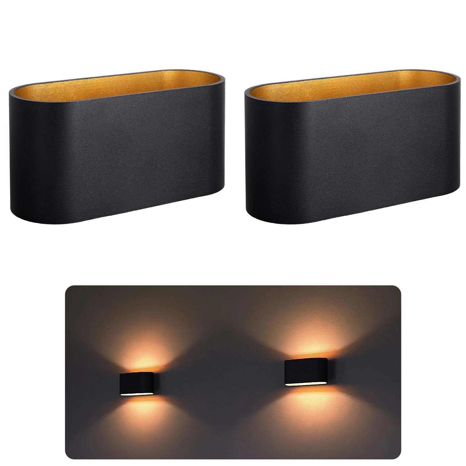 SSC-LUXon JOBERO 2er Set Wandleuchte Schwarz Gold G9 Up Down Design Rechtec günstig online kaufen