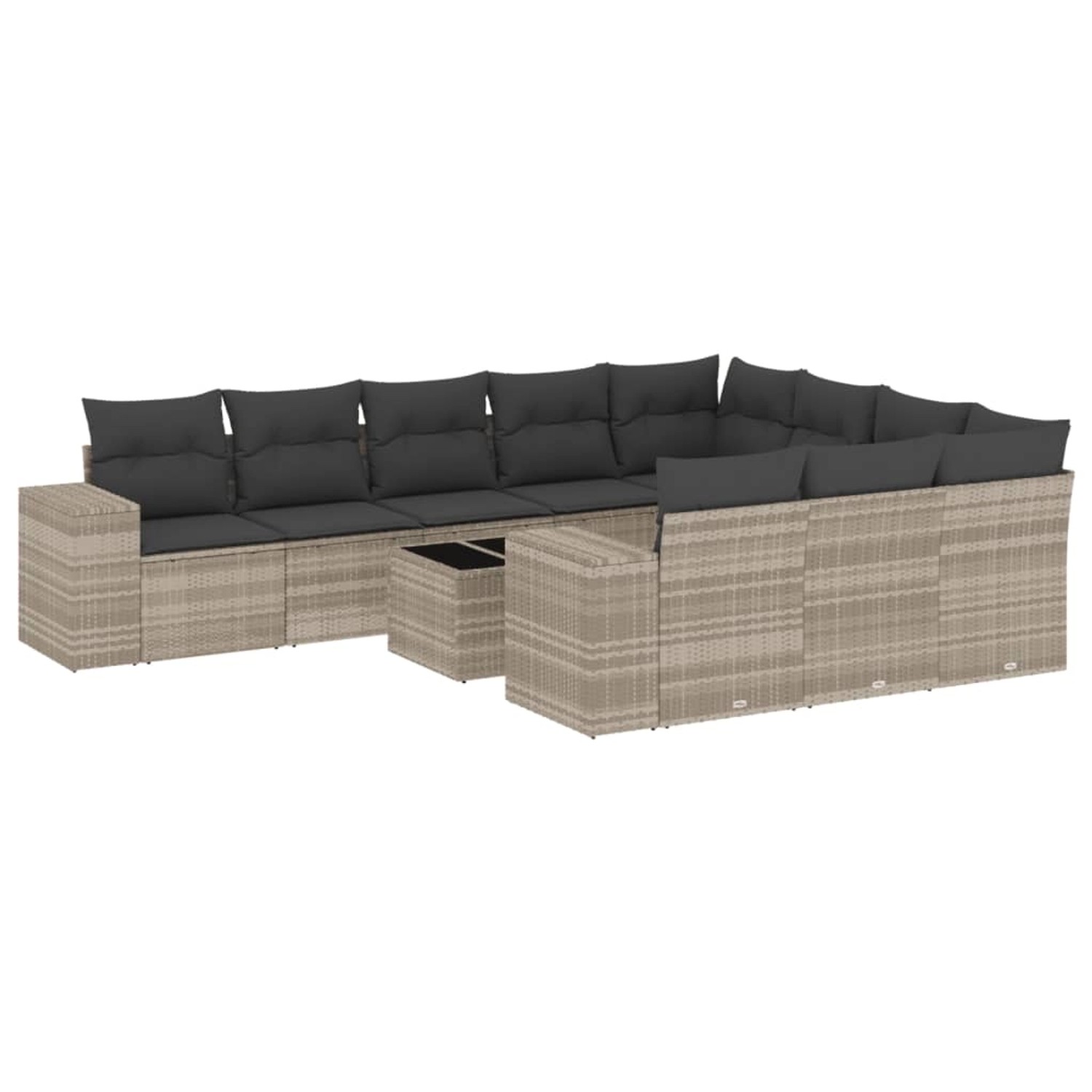 vidaXL 11-Tlg Garten-Sofagarnitur mit Kissen Hellgrau Poly Rattan 3255439 günstig online kaufen