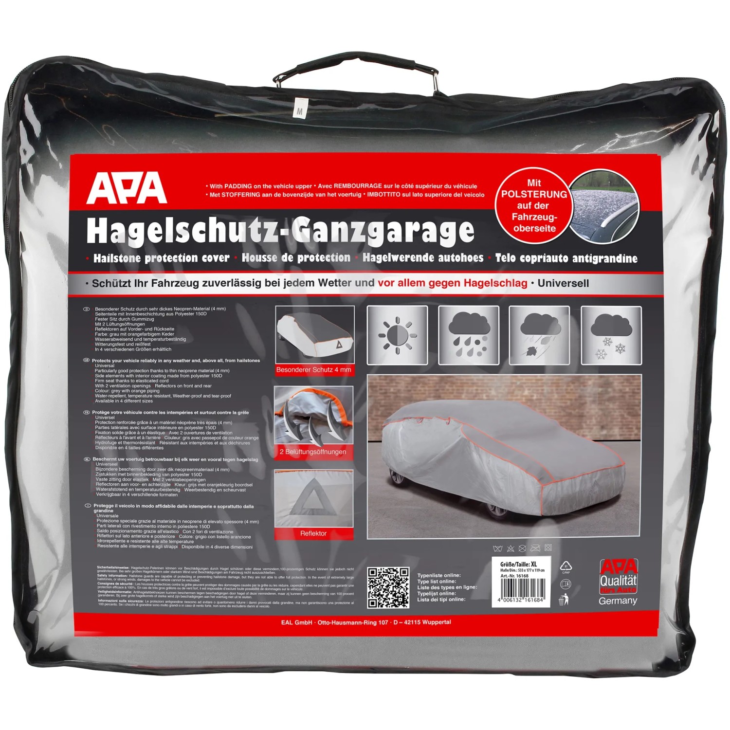Apa Hagelschutz-Ganzgarage XL für PKW, schützt vor Hagel, Schnee und Staub. Inklusive Gummizug.