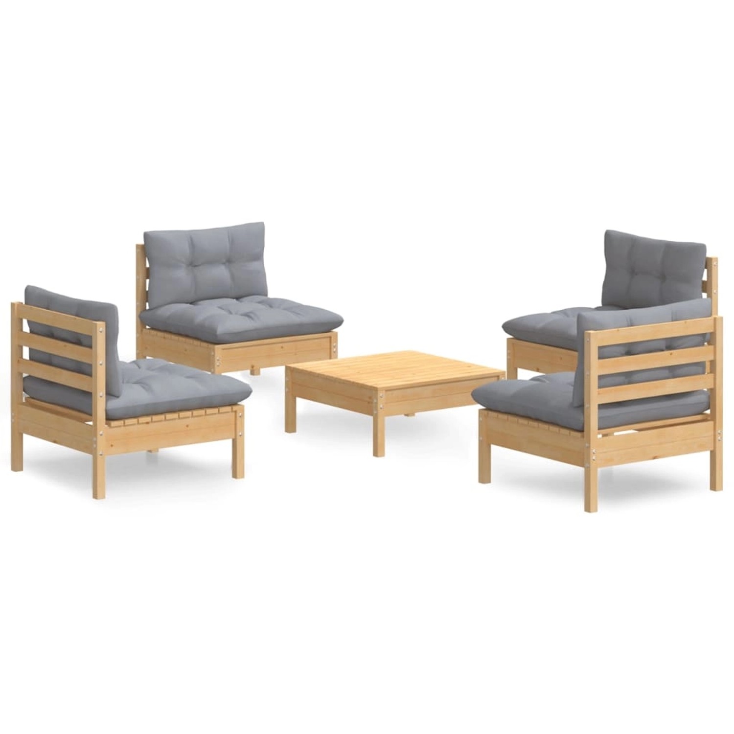vidaXL 5-Tlg Garten-Lounge-Set mit Grauen Kissen Kiefernholz 3096033 günstig online kaufen