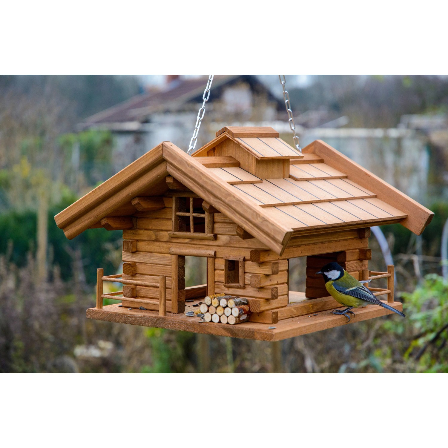 Dobar® Vogelfutterhaus 'Zuckerhut' Im Fachwerk-Look – Wetterfestes Holzhaus Mit Großem Futtersilo