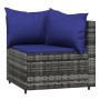 Graues vidaXL Garten Lounge Eckteil mit blauen Kissen aus Polyrattan.