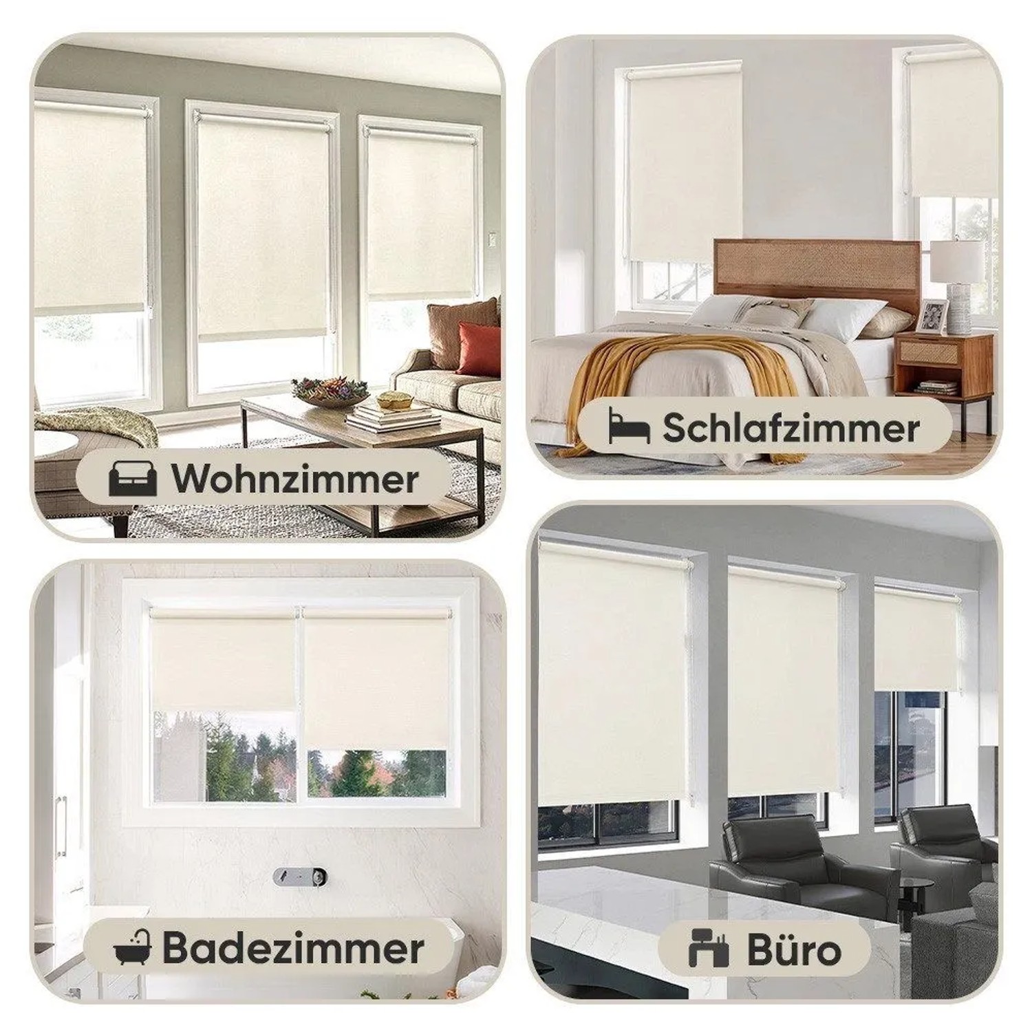 Sekey Seitenzugrollos, blickdicht, beige, in Wohnzimmer, Schlafzimmer, Bad und Büro.