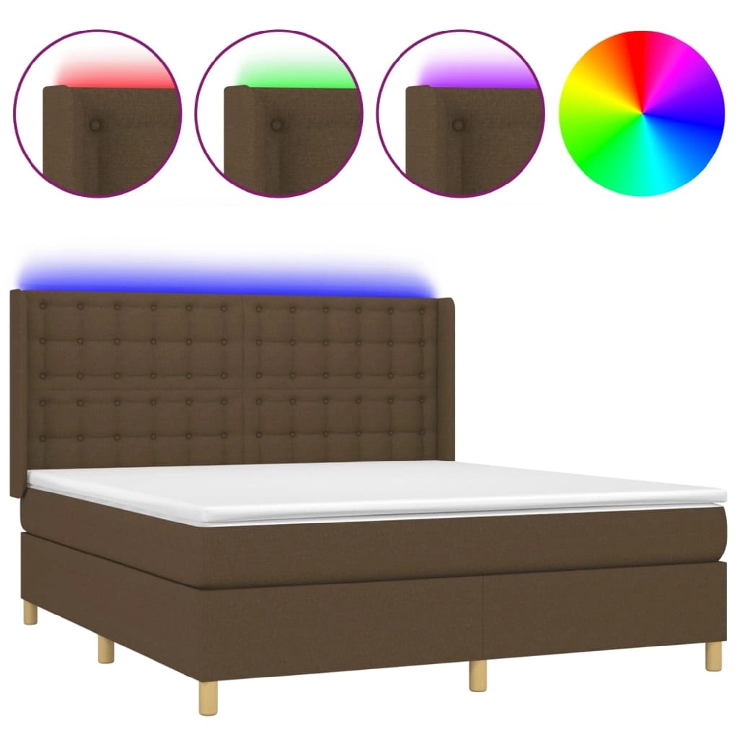 vidaXL Boxspringbett mit Matratze & LED Dunkelbraun 180x200 cm Stoff 313921 günstig online kaufen