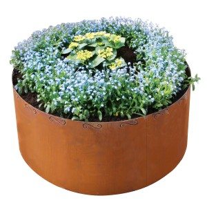 Rundes Bellissa Metall-Hochbeet Corten (Ø 110 cm) mit Bepflanzung.