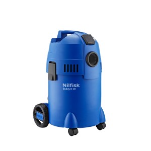 Blauer Nilfisk Buddy II 18 T Nass- und Trockensauger mit 18-Liter-Behälter.