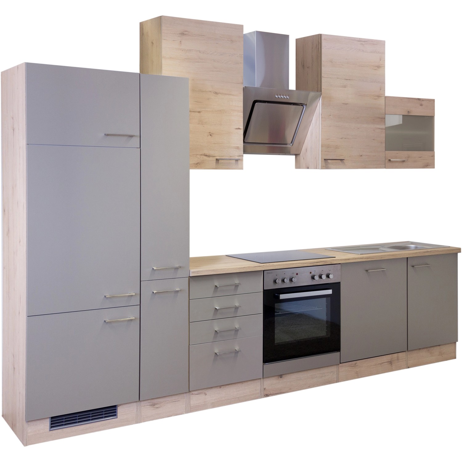 Flex-Well Exclusiv Küchenzeile/Küchenblock Arizona 310 cm Quarz Cubanit - San Remo Eiche