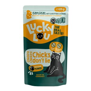 Lucky Lou Katzen-Nassfutter Senior Geflügel, 125g Packung. Alleinfutter für ältere Katzen.
