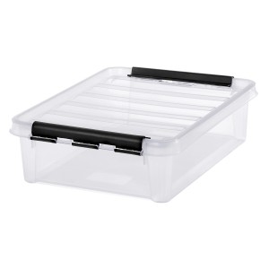 Transparente SmartStore Aufbewahrungsbox Classic 7,5 l mit Deckel und schwarzen Clips.