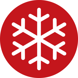 Symbol: Schneeflocke auf rotem Grund, Hinweis auf Kältebeständigkeit des Verlängerungskabels.
