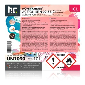 Höfer Chemie Aceton Rein 99,5%, 2x10l Kanister, farblose Flüssigkeit, Reinigungsmittel & Pflegemittel.