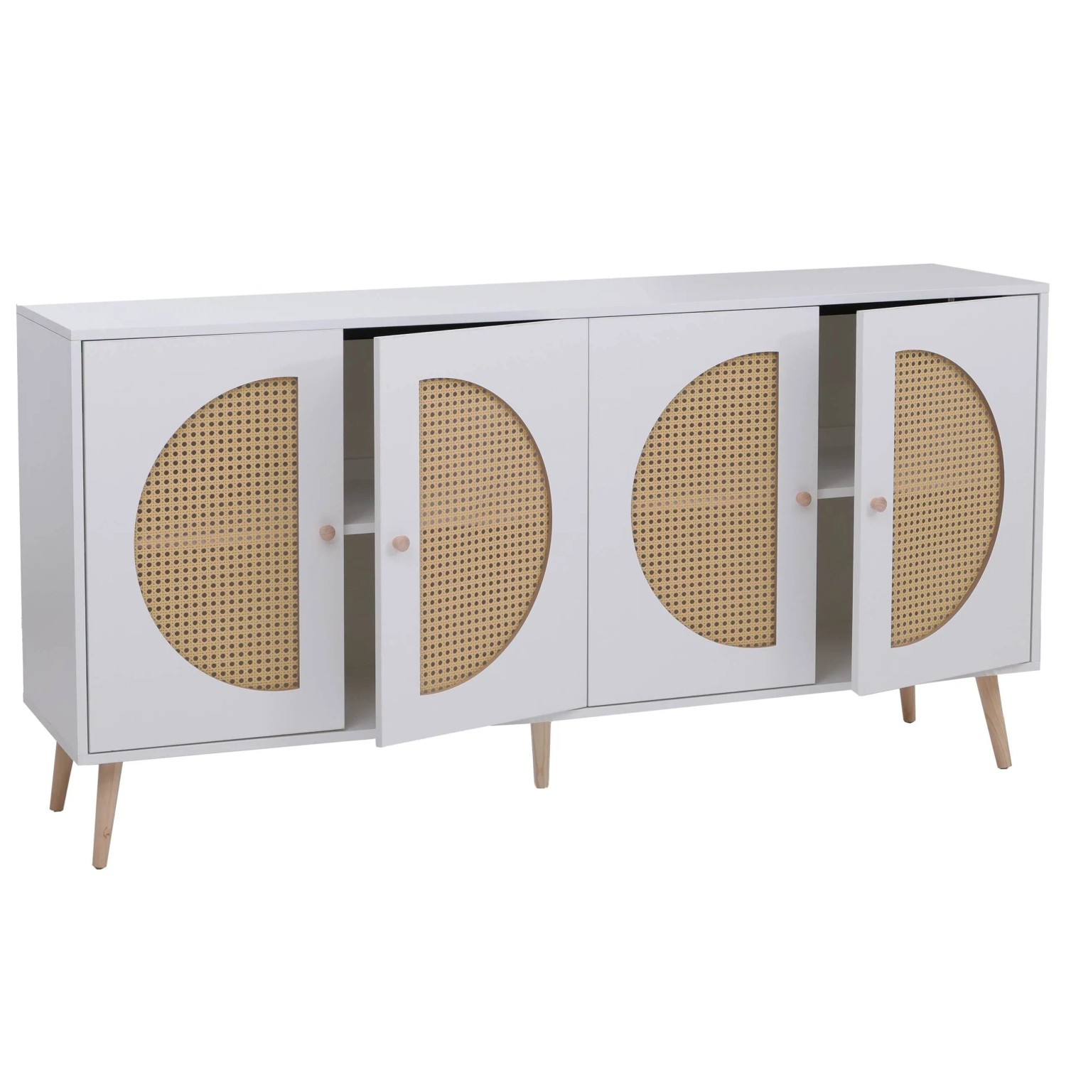 MCW Sideboard P49 Poly-Rattanfront MDF Melamin 80x160x40cm Weiß