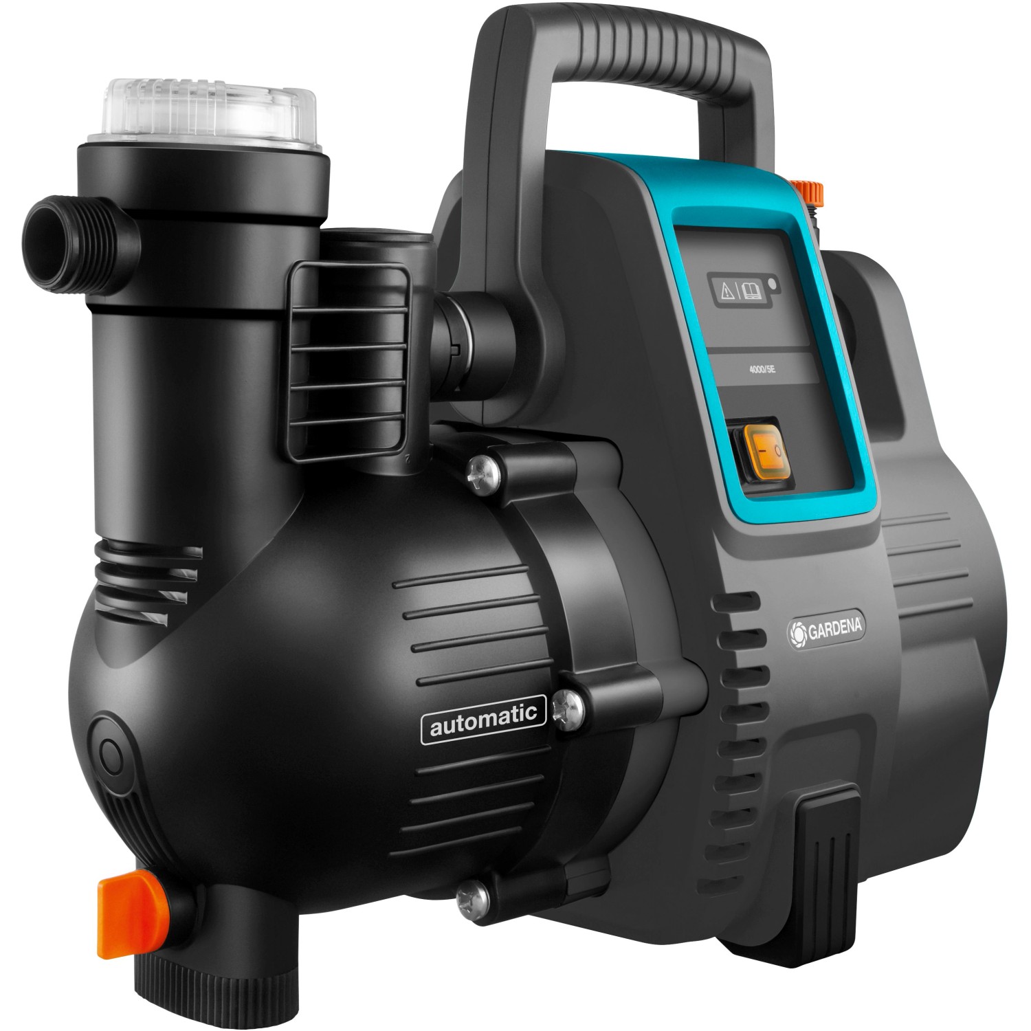 Gardena Haus- und Gartenautomat 4000/5: Schwarze und graue Gartenpumpe mit blaugrünen Akzenten.