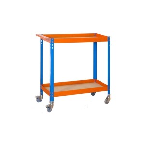 PROREGAL Montagewagen Muli mit 2 Holzböden, blau-orange, 103x90x40 cm.