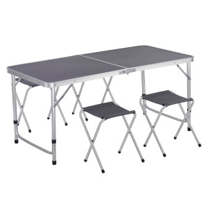 Greemotion Camping-Set: Klapptisch mit 4 Hockern, silber-anthrazit. Ideal für Camping & Outdoor.