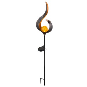 Bronzefarbene Globo Solarleuchte aus Metall mit Glaskugel und Erdspieß, 90 cm hoch.