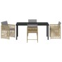 Beige 5-tlg. vidaXL Garten Essgruppe aus Poly Rattan mit Tisch und Stühlen.