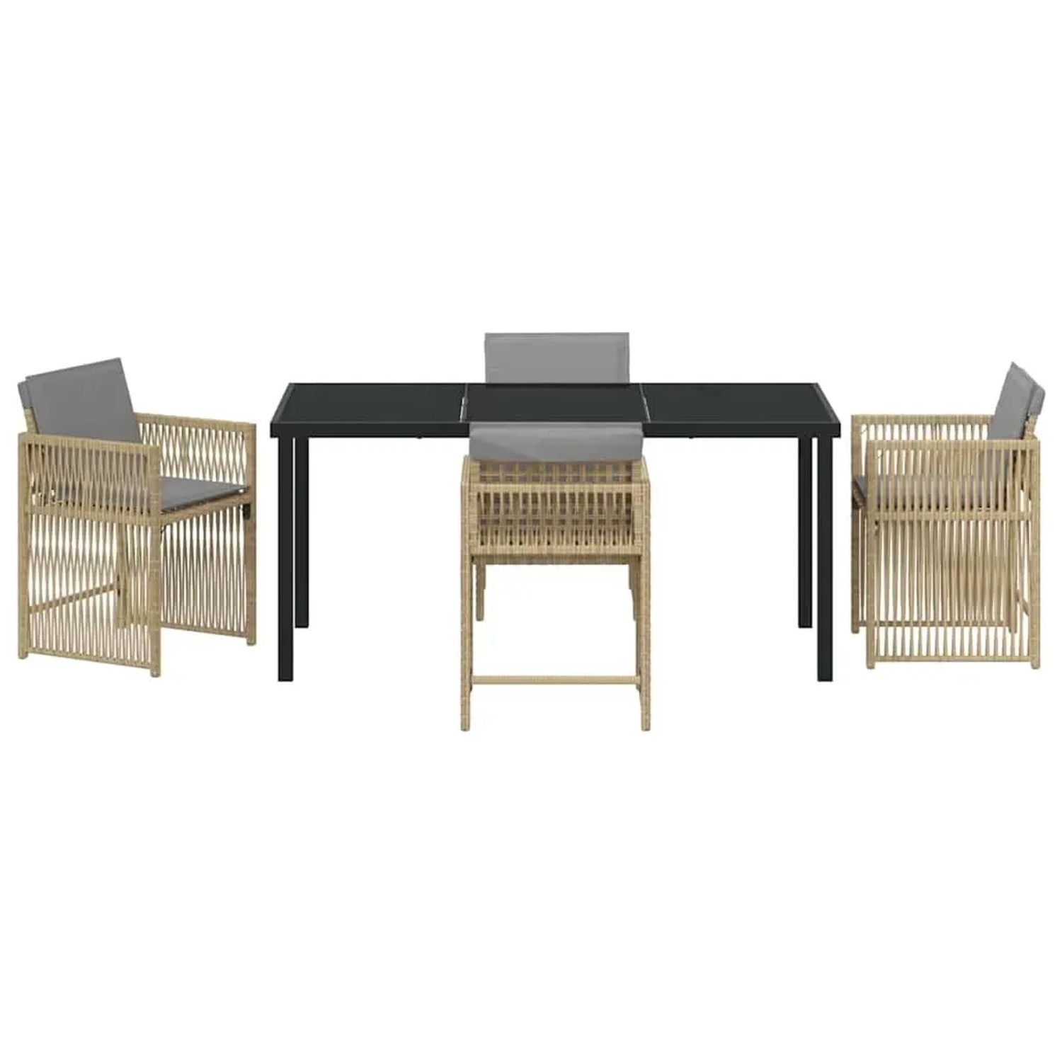 Beige 5-tlg. vidaXL Garten Essgruppe aus Poly Rattan mit Tisch und Stühlen.