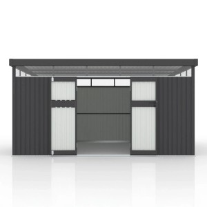 Juskys Gerätehaus Luzern XL, 12 m², anthrazit, mit Schiebetüren. Ideal als Gartenhaus oder Fahrradgarage.