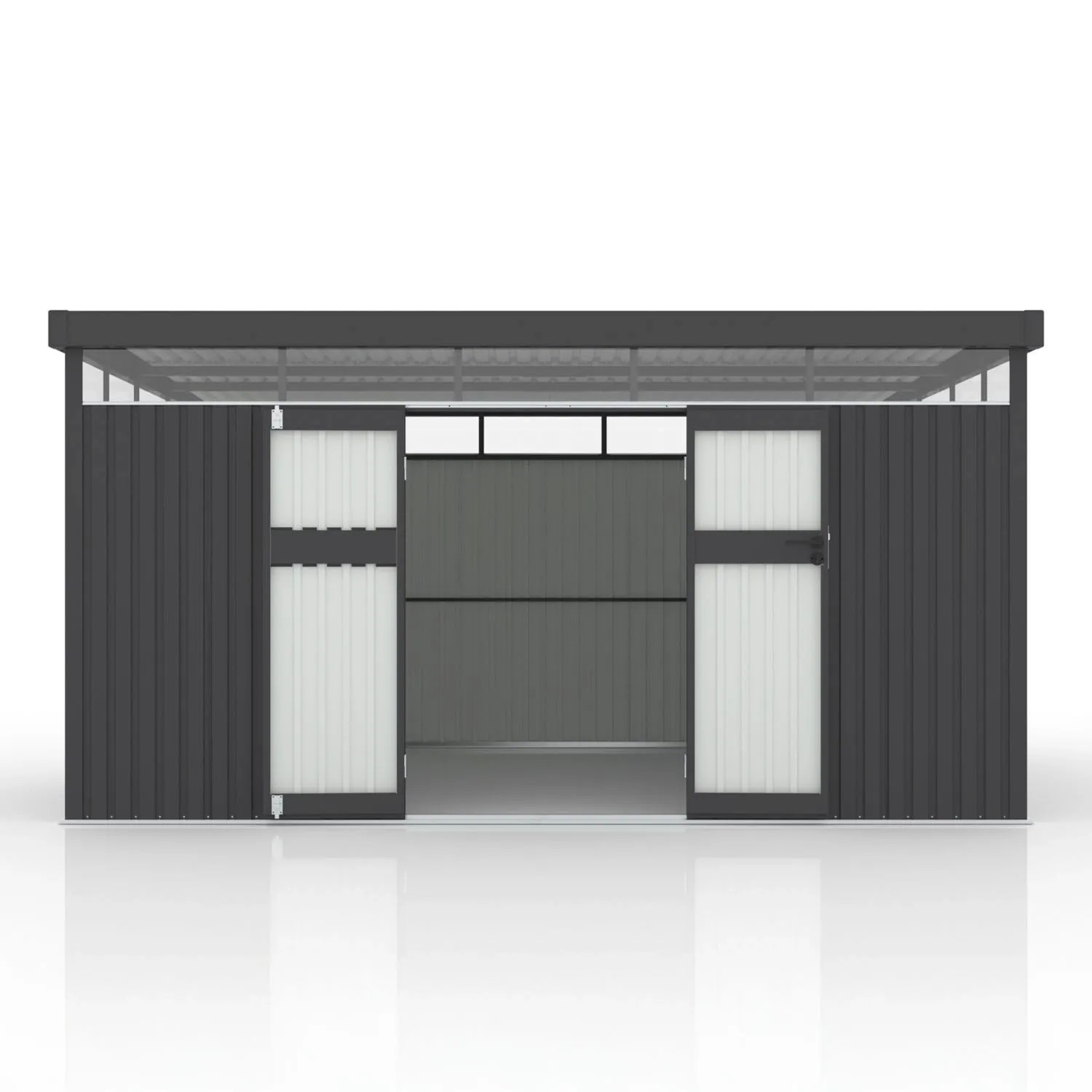 Juskys Gerätehaus Luzern XL, 12 m², anthrazit, mit Schiebetüren. Ideal als Gartenhaus oder Fahrradgarage.