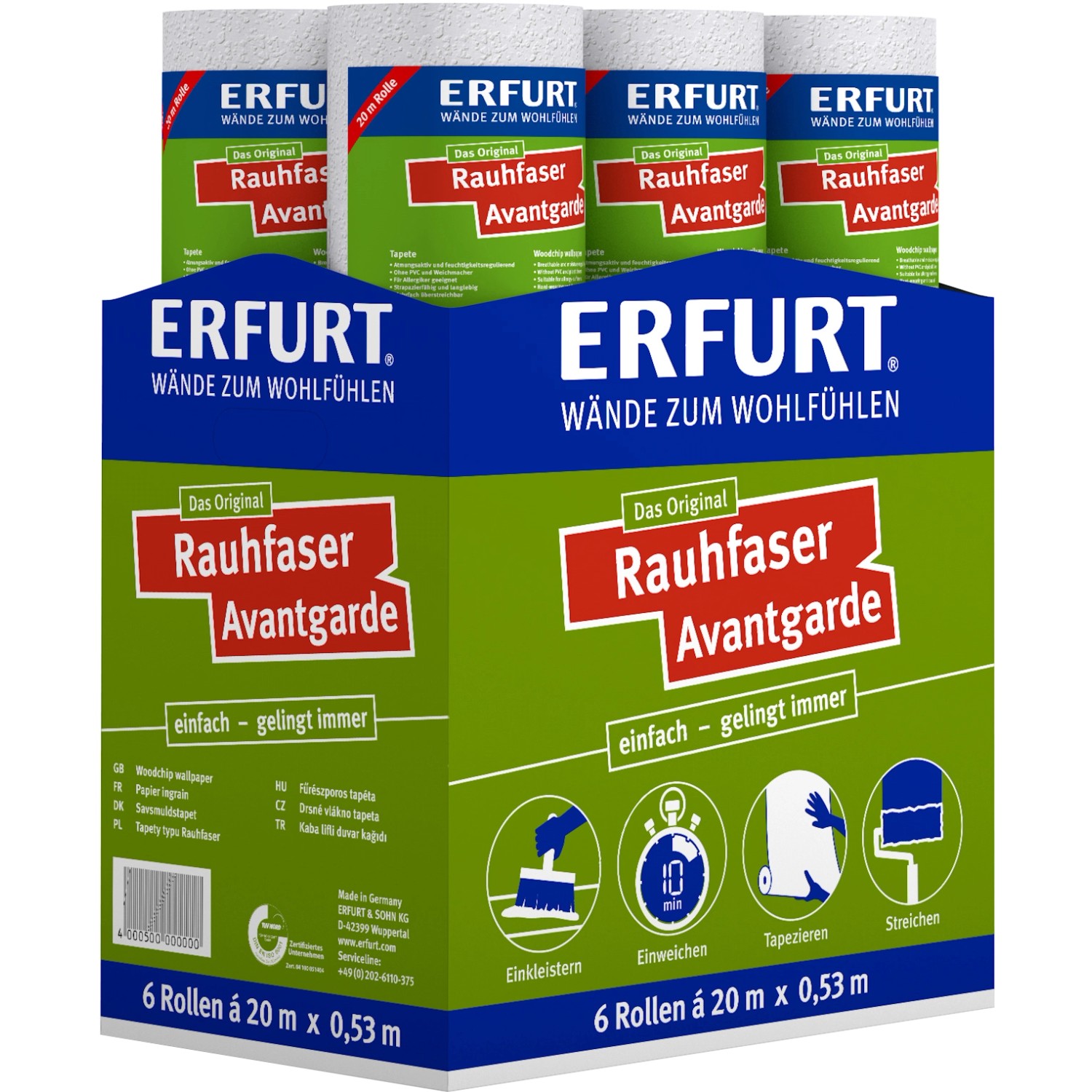 Erfurt Rauhfaser Avantgarde, 6 Rollen überstreichbare Tapete im Karton.