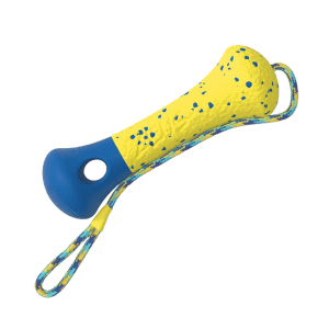 Zeus Hundespielzeug Nitro Boje mit Seil, gelb-blau, 26 cm, für Wasserspiele.