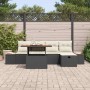 Schwarzes 6-teiliges vidaXL Garten-Sofa-Set aus Poly Rattan mit höhenverstellbarem Tisch.