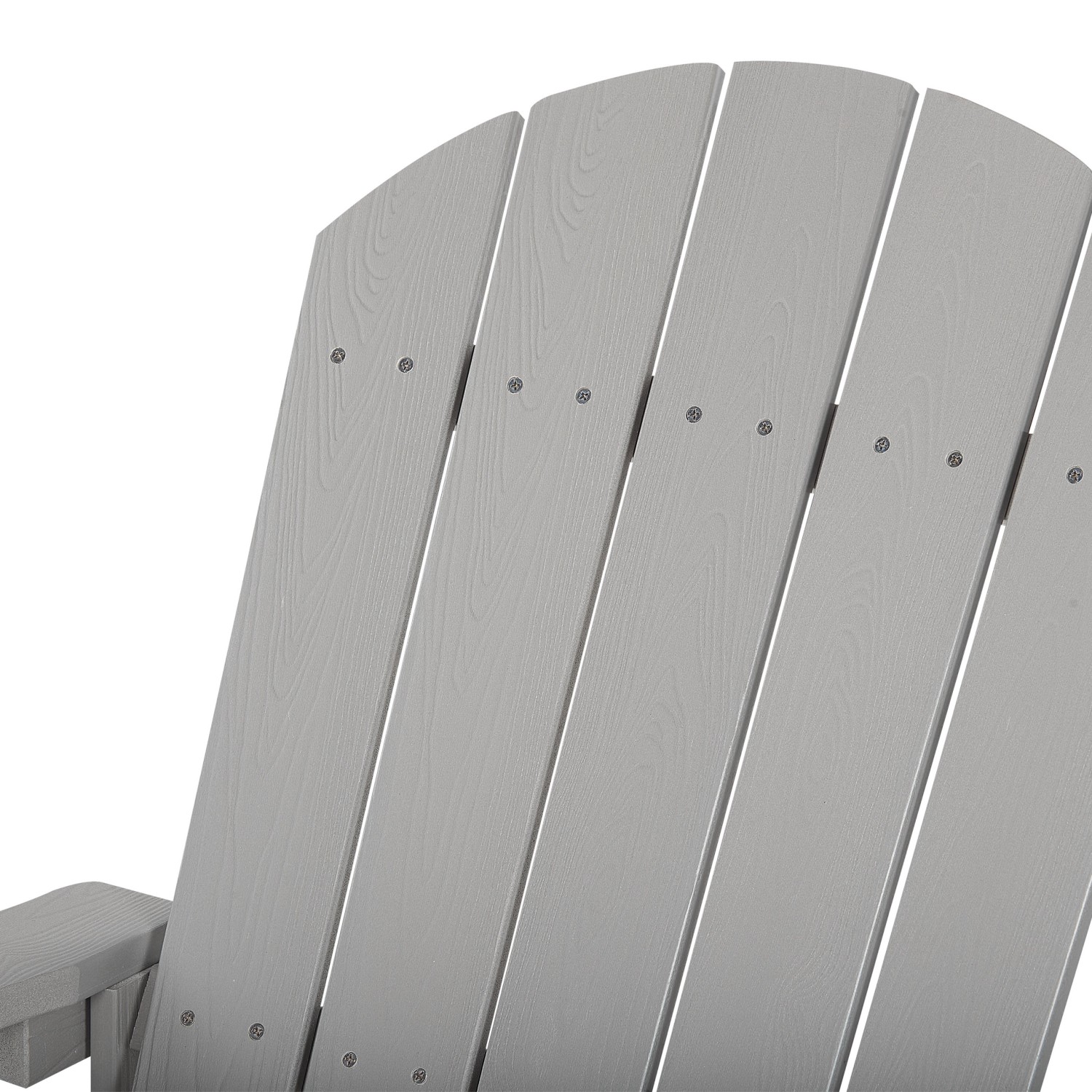 Detailansicht: Grauer Beliani Schaukelstuhl mit Holzmaserung. Gartenstuhl aus Kunststoff.