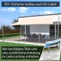 Sandfarbenes Toldoro Sonnensegel Komplettset 5x4m mit Montagezubehör im Garten.