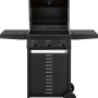 Schwarzer Gasgrill Cumbre mit 3 Brennern, 48x37 cm Grillfläche und Rollen.