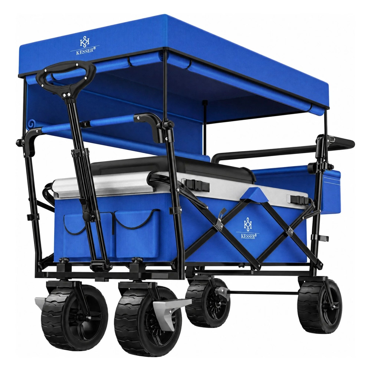 KESSER Bollerwagen GT9000 Faltbar mit Dach Belastbar Bis 150 kg Blau Grau