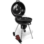 Schwarzer DELUKE Kugelgrill mit Ablage, offen, mit Grillhandschuh. Holzkohlegrill für BBQ.