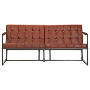 Braunes 3-Sitzer Ledersofa mit Stahlgestell für Wohnzimmer.