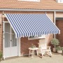 vidaXL Markise, einziehbar, blau/weiß gestreift, 350 cm breit, für Terrasse & Balkon.