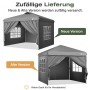 Zwei graue Sekey Faltpavillons 3x3 m mit Seitenteilen und Fenstern, neue und alte Version, als Pop Up Partyzelt.