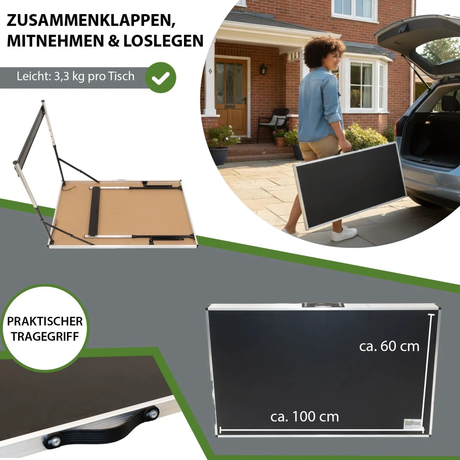 3er Set TRUTZHOLM Multifunktionstische/Flohmarkttische, klappbar, mit Tragegriff, ideal für Flohmärkte.