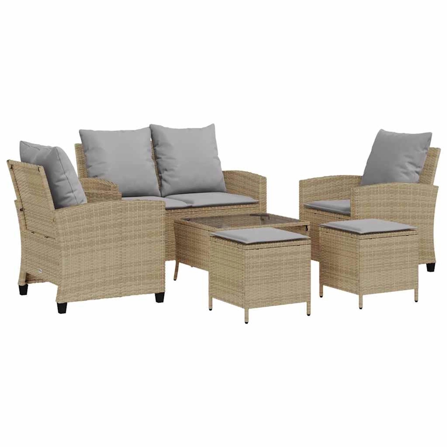 vidaXL 6-Tlg Garten-Sofagarnitur mit Kissen Beige Poly Rattan 3324580 günstig online kaufen