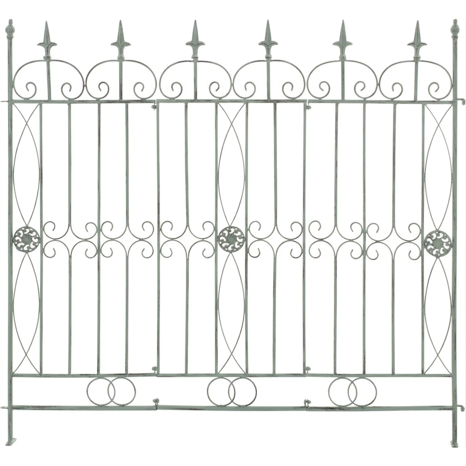 DELUKE Gartenzaun LINUS Antik 124x1x116cm Metall Antik-Grün Steckzaun Element Rankzaun Eisen