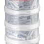 LUX Universal Dübelturm, 350-teiliges Dübelset in transparentem Behälter mit rotem Deckel und Griff.