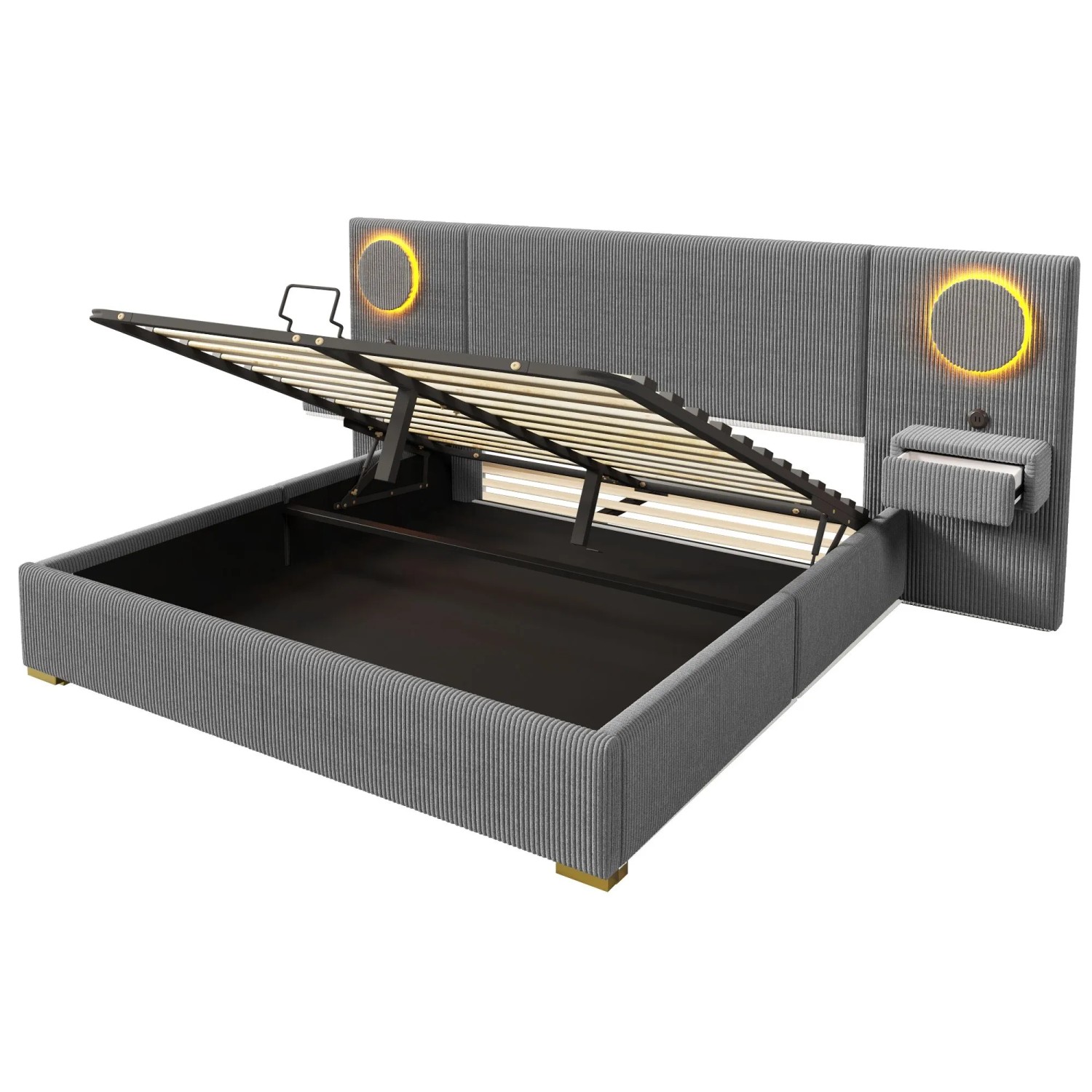 Merax Samt Polsterbett 180x200 cm Mit LED Kopfteil USB Hydraulischem Stauraum Grau