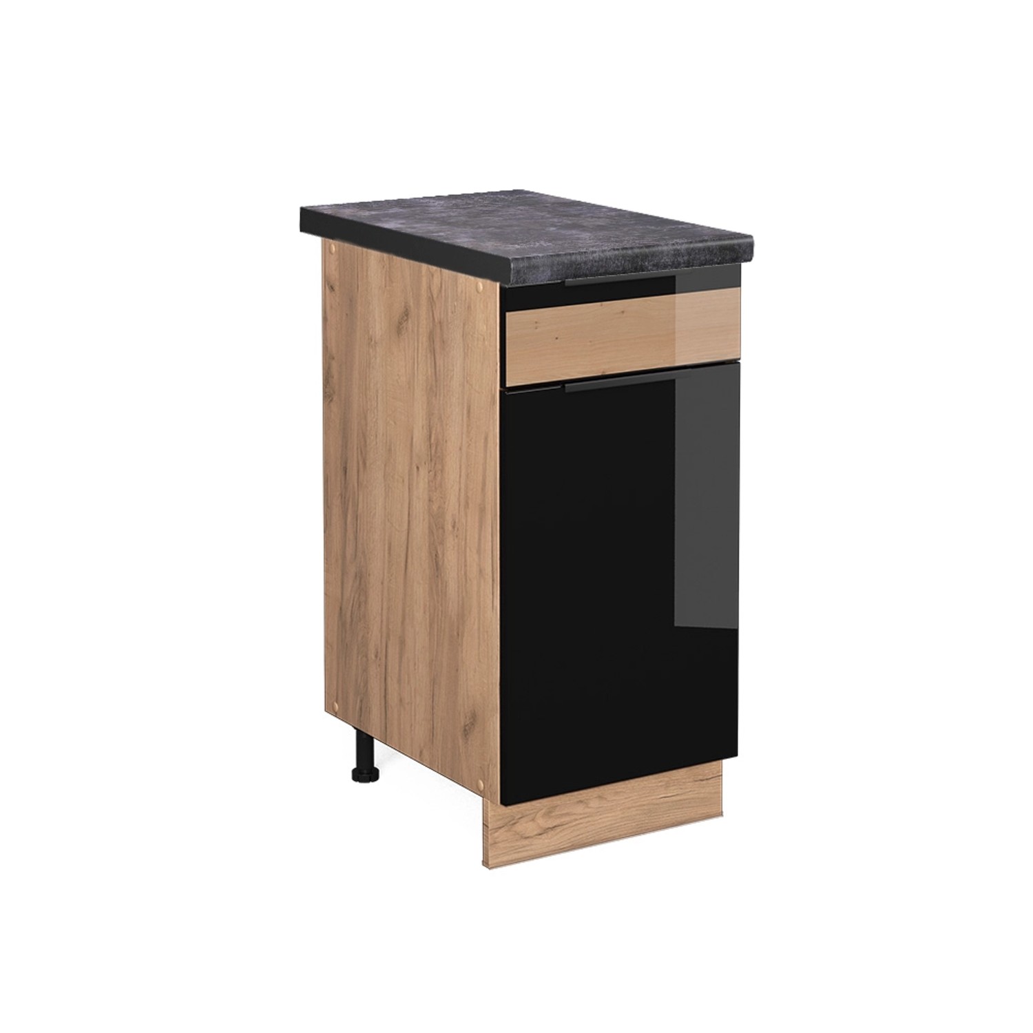 Vicco Küchenunterschrank Fame-Line Schwarz Eiche hochglanz/Goldkraft Eiche 40 cm AP Anthrazit
