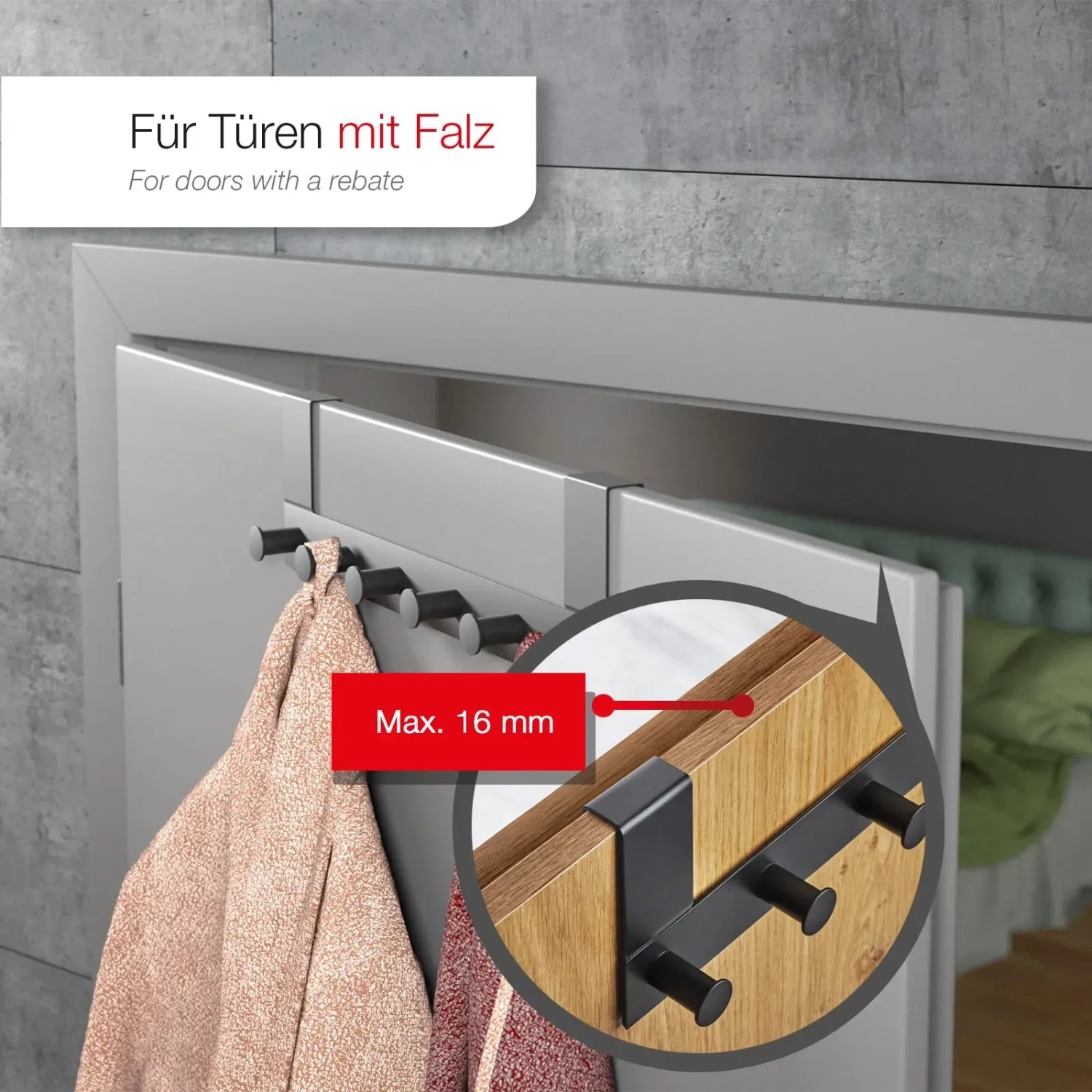 SOTECH Türgarderobe LINEA I, Edelstahl schwarz matt, mit 6 Haken für Falztüren bis 16mm.