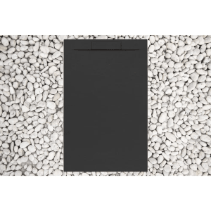 Schwarze Frascio Duschwanne 100x70 cm aus Kunstmarmor mit Abdeckung.