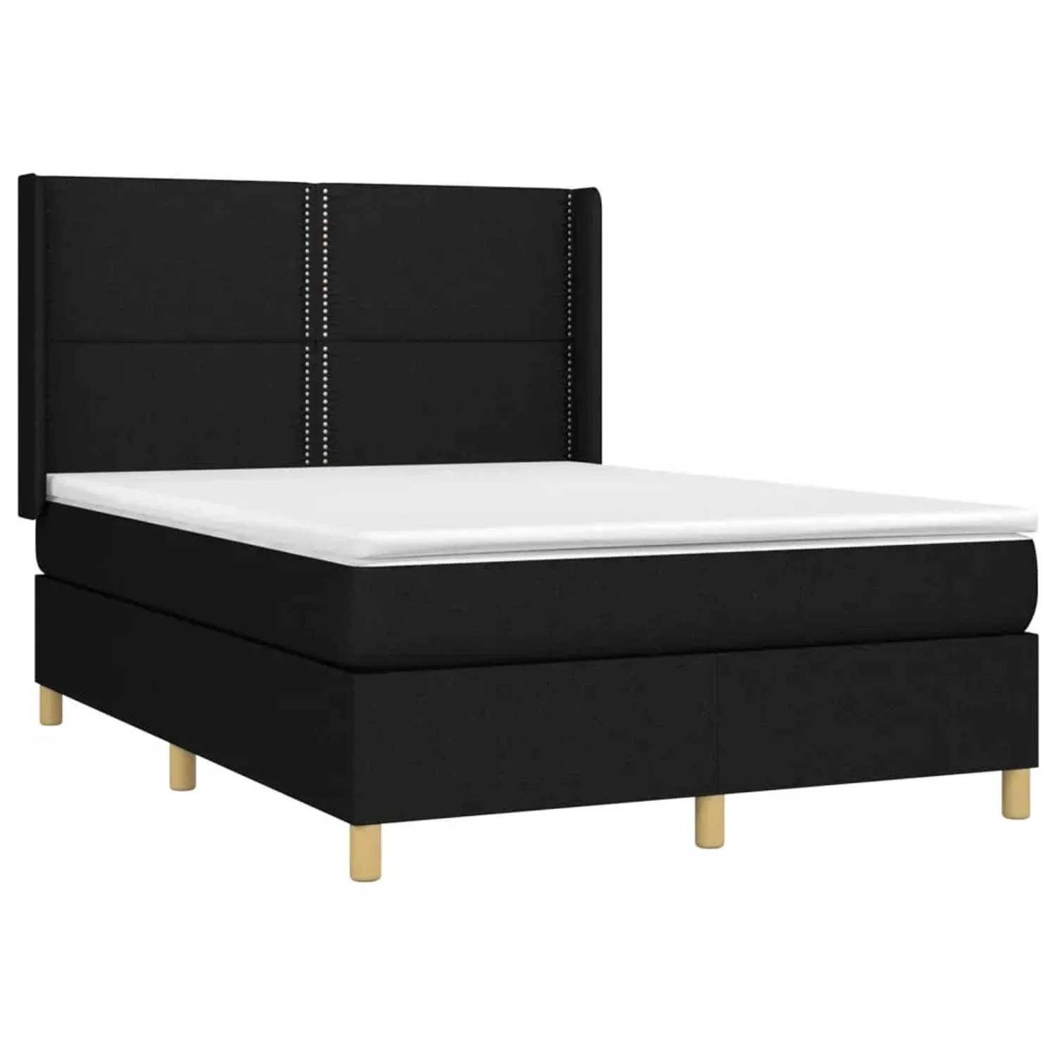 Schwarzes vidaXL Boxspringbett (140x190 cm) mit Matratze und Kopfteil, Stoffbezug.