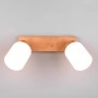 Reality Assam Strahler, 2-flammig, naturbelassen. Holz-Spot mit weißen Glasschirmen für Wohn- und Schlafzimmer.